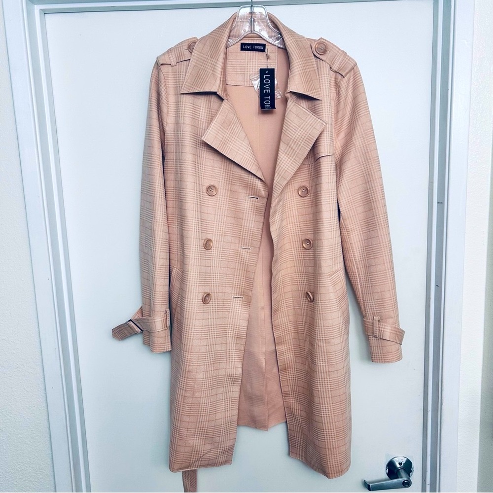 Love Tree Women's Blush Plaid Trench Coat